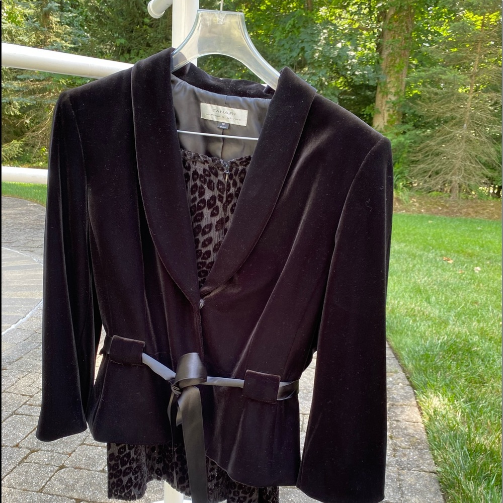 Tahari black 2 piece velvet suit.